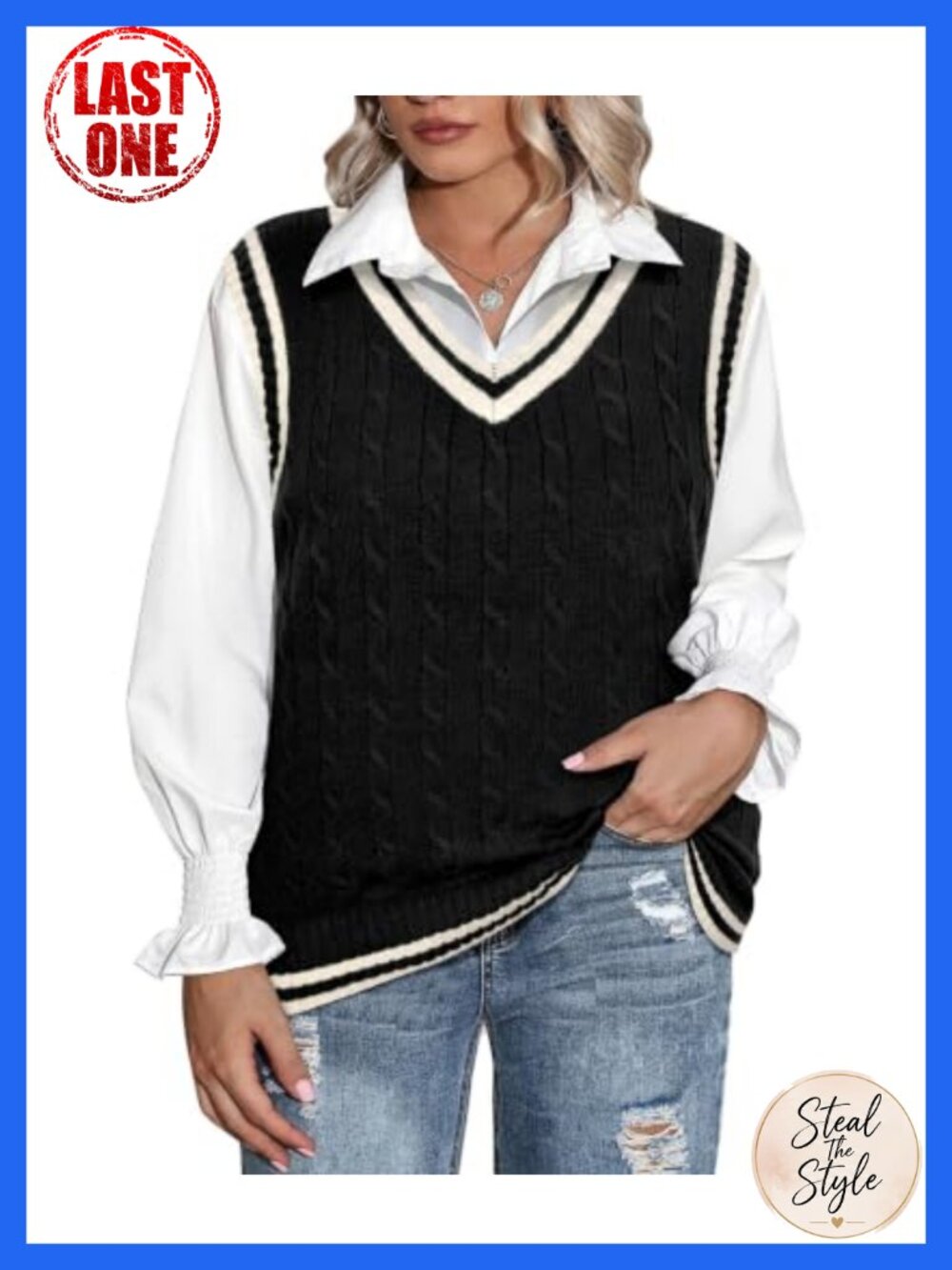 Plus Size Sweater Vest V-Neck Sleeveless Cable Knit Pullover Tank Top